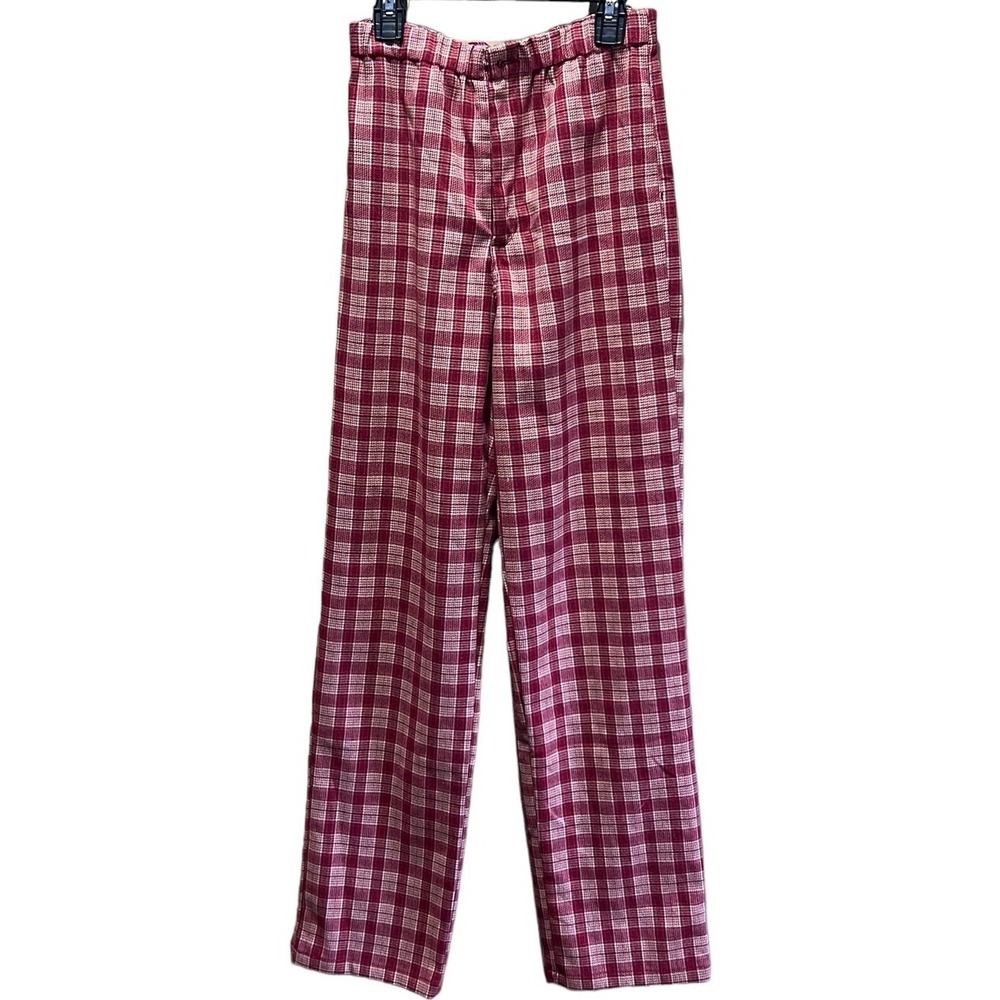 Brandy Melville Womens Burgundy Plaid Pants MEASURED 25 x 29.5"